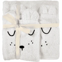 Alvi® Frottier-Set Kaputzenbadetuch & Waschhandschuh Weiß