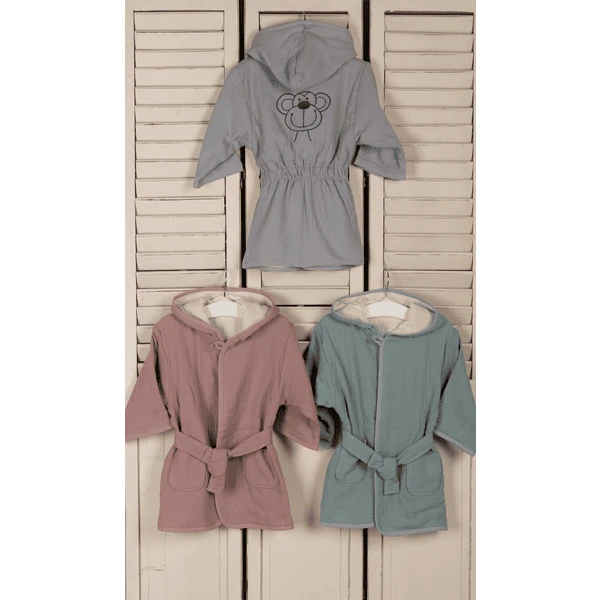 Be Be 's Collection Musselin Bademantel Grau 2 Be Be 's Collection Musselin Bademantel Grau – Bild 2