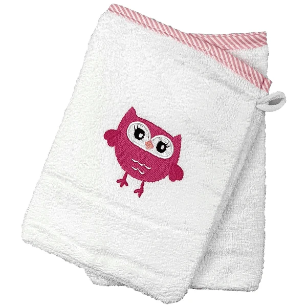 HÜTTE & CO Waschhandschuh 2er Pack Eule Weiß 1 HÜTTE & CO Waschhandschuh 2er Pack Eule Weiß