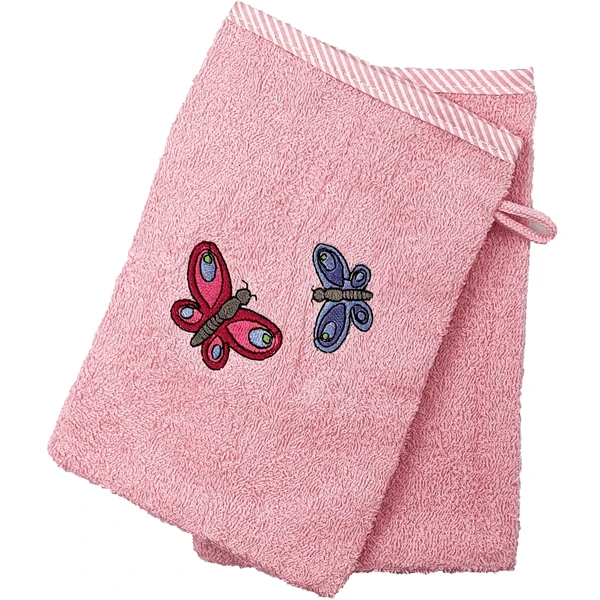 HÜTTE & CO Waschhandschuh 2er Pack Schmetterling Pink 1 HÜTTE & CO Waschhandschuh 2er Pack Schmetterling Pink