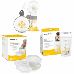 Medela Stillset Elektrische Doppel-Milchpumpe Swing Maxi, Muttermilchbeutel 50 Stück 180 Ml, Einweg-Stilleinlagen 60 Stück
