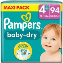 Pampers® Pampers Baby-Dry Windeln, Gr. 4+, 10-15kg, Maxi Pack (1 X 94 Windeln)