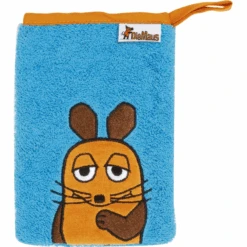 Playshoes Frottee-Waschhandschuh DIE MAUS Aquablau