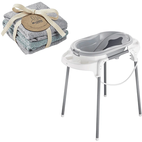 Rotho Babydesign Badestation TOP Stone Grey + 3er Set Waschtücher Gratis 1 Rotho Babydesign Badestation TOP Stone Grey + 3er Set Waschtücher Gratis