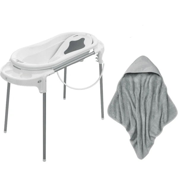 Rotho Babydesign Badestation TOP Xtra Weiß + Kapuzenhandtuch Stone Grey Gratis 1 Rotho Babydesign Badestation TOP Xtra Weiß + Kapuzenhandtuch Stone Grey Gratis