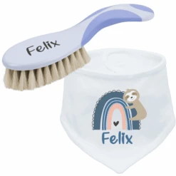 Schnullireich Geschenkset Mit Namen NUK Babybürste + Baby Halstuch (Junge) Blau