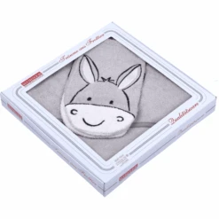 WÖRNER SÜDFROTTIER Set Kapuzenbadetuch Und Waschhandschuh Esel Hellgrau 80 X 80 Cm